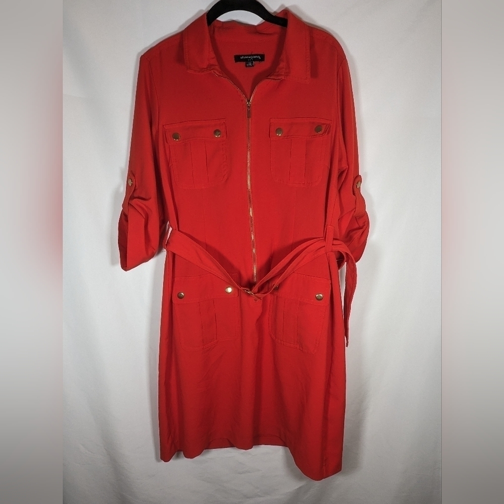 Sharagano Casual Red Belted Front Zip Dress Size 12 - Picture 2 of 10